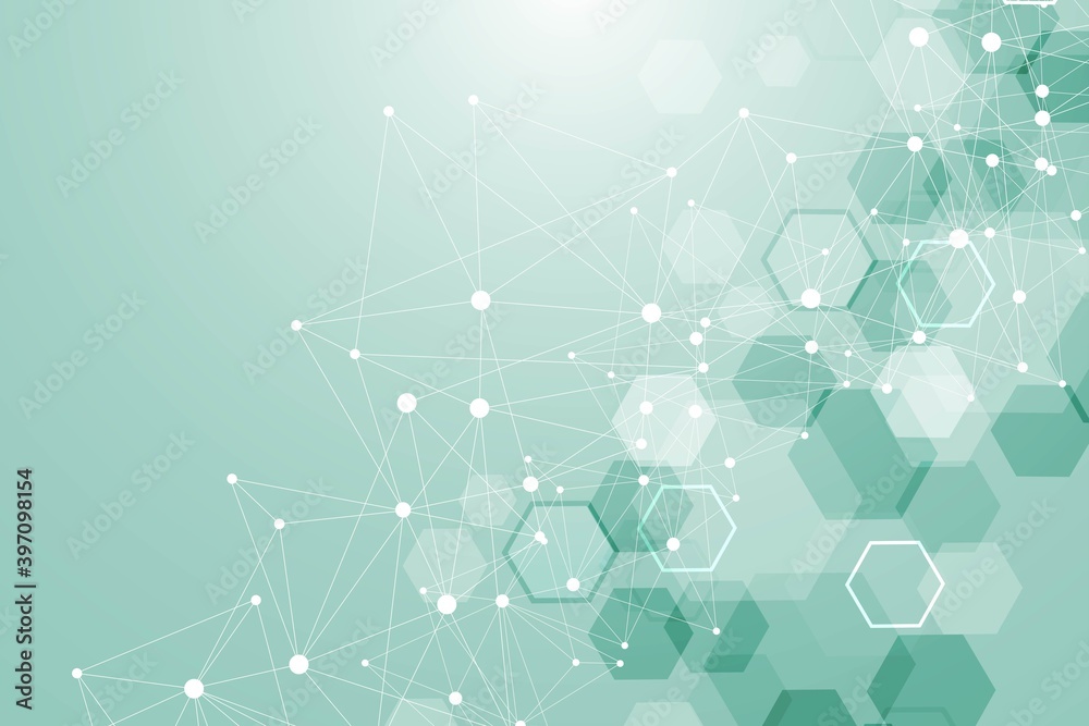 Poster modern futuristic background of the scientific hexagonal pattern. virtual abstract background with p