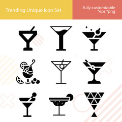 Simple set of martini related filled icons.
