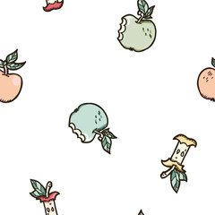 Vector Sweet Cheerful Apples on White seamless pattern background. Perfect for fabric, wallpaper and scrapbooking projects.