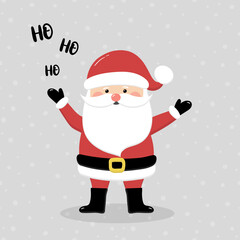 Singing Santa Claus on background with snowflakes. Christmas decoration. Vector