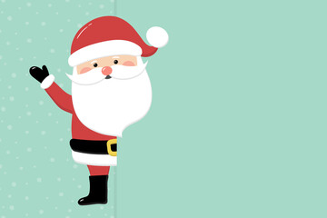 Happy Santa Claus on background with snowflakes and copyspace. Christmas decoration. Vector