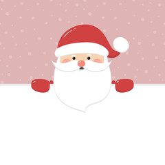 Happy Santa Claus on background with snowflakes and copyspace. Christmas element. Vector