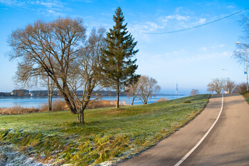 Fototapeta na wymiar Riga, Latvia, Kengarags. The promenade in Kengarags