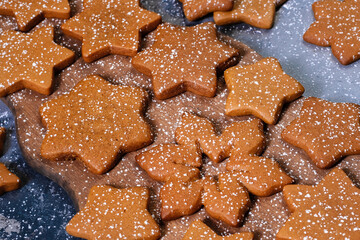 Gingerbread cookies on a wooden board