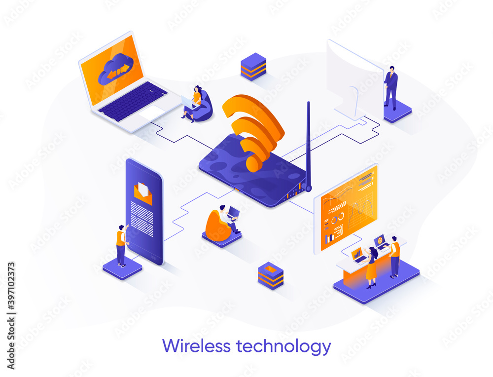 Leinwandbilder wireless technology isometric web banner. wifi network communication isometry concept. internet shar