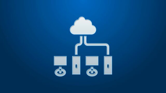 White line Computer network icon isolated on blue background. Laptop network. Internet connection. 4K Video motion graphic animation.