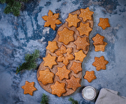 Gingerbread cookies on a wooden board
