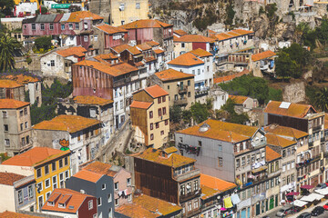 Fototapeta na wymiar Porto Portugal view over the city red orange roofs streets 