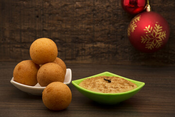 Natilla and buñuelos traditional colombian food.