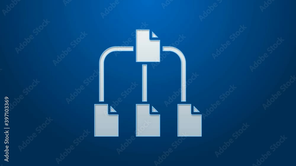 Poster white line folder tree icon isolated on blue background. computer network file folder organization s