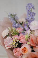 Flower composition. Macro photo. Wedding decor. A Beautiful bouquet of fresh flowers.