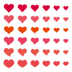 赤系ハートマークセット　手書き風　ベクター　素材