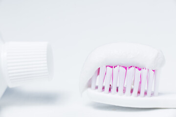 toothpaste on the brush close-up