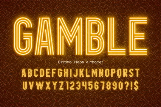 Neon light 3d alphabet, extra glowing modern type