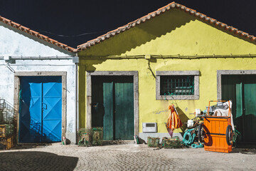 Viana do Castelo Portugal street view of buildings houses in the night 