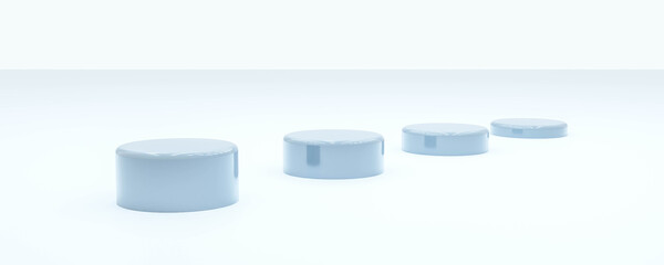 round dark podiums on white concrete surface with reflections 3d render illustration modern design
