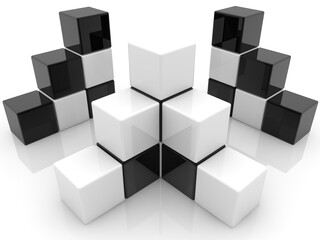 Black and white pyramids from game blocks