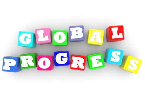 GLOBAL PROGRESS concept on toy blocks
