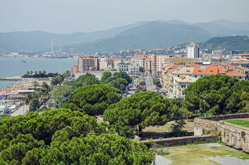 Fototapeta na wymiar Aerial view on the city of Savona in summer, Italy