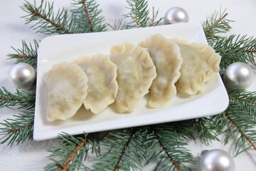 Dumplings with mushrooms and cabbage - traditional Polish Christmas Eve dish