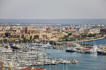 View from the top on the port with yachts in Palma de Mallorca, Spain