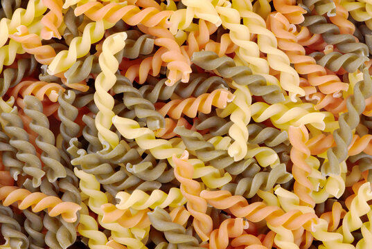 Twirl Pastas. Auger Pasta Shot From Top. Spiral Pasta.