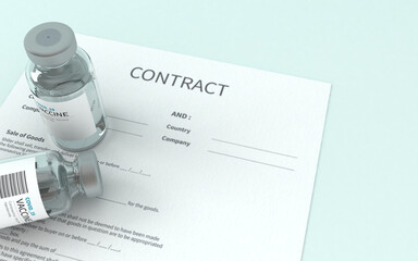 Fototapeta premium 3d rendering of Vaccine concept background. Vaccine and contract form illustration.