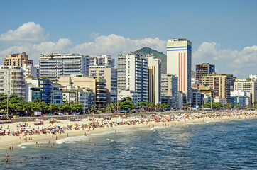 Fototapeta na wymiar Nice aerial view on Ipanema beach in Rio de Janeiro, Brazil