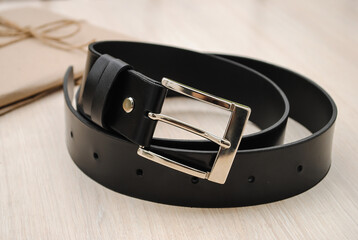 leather belt and metal buckle, accessories for men.