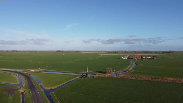 Aerial view from a windmill around Workum, Friesland The Netherlands