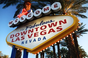 Gordijnen Downtown Welkom bij Las Vegas-bord © TellingPhoto
