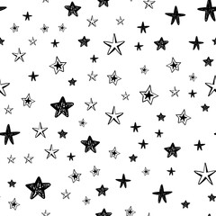 hand drawn stars seamless pattern. Doodle star texture. Sky and night background.