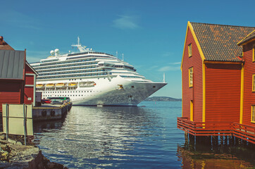 Big passenger ship in the port of Bergen, Norway