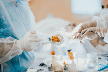 lipofilling, pumping and filtering fat in syringes through filters.