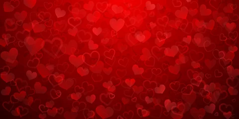 Poster Background of translucent small hearts in red colors. Valentine's day illustration © Olga Moonlight