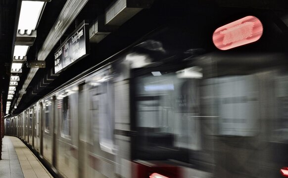 High Speed Subway Car Arriving NYC Train Station