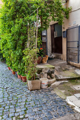 Street in old town view, vintage house, Terracina, Lazio Italy.