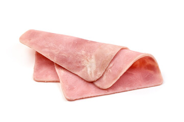 Thinly Sliced Ham, close-up, isolated on white background