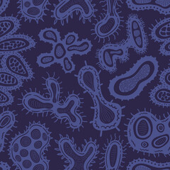 vector variety bacteria seamless pattern on dark blue