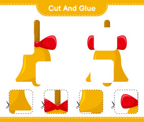 Cut and glue, cut parts of Golden Christmas Bells and glue them. Educational children game, printable worksheet, vector illustration