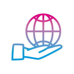 Global sphere on hand gradient style icon vector design