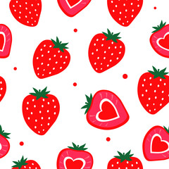 seamless pattern with  red strawberries. Packaging and greeting card for Valentine's day. Vector graphics