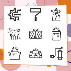 Simple set of 9 icons related to dam