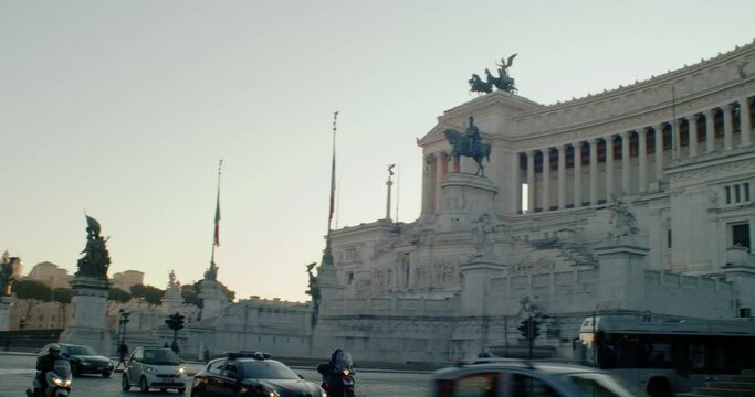 Rome, Italy - January, 08: Early morning view of the  National Monument to Victor Emmanuel II on January 08, 2020