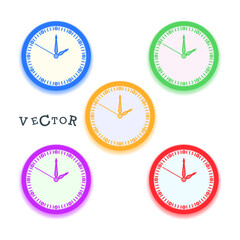 Round clock with minute and second hands. Set. Icon illustration on white background.