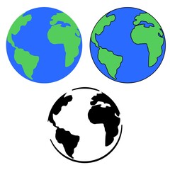 Vector illustration isolated icons Earth on a white background. Simple flat style.