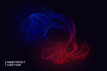 Lines glowing abstract movements red and blue merging. Background. Vector illustration.