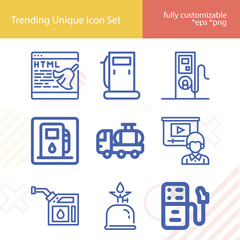 Simple set of diesel related lineal icons.