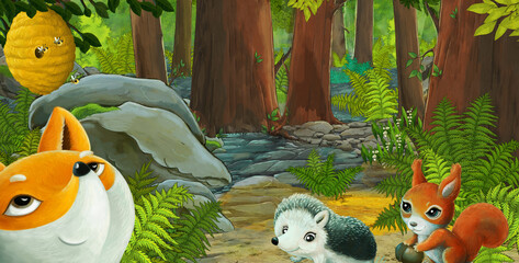 cartoon scene with friendly animal in the forest