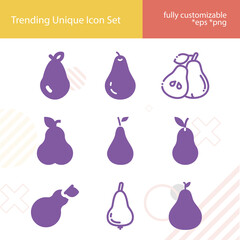 Simple set of pear related filled icons.